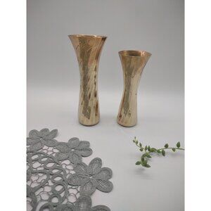 Vintage Pair of Swirl Ribbed Brass Vases, 2 Sizes 7", 6", Hollywood Regency